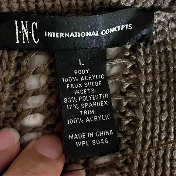 International Concepts Brown Faux Suede Knit Fringe Open Cardigan Size L - Picture 11 of 13